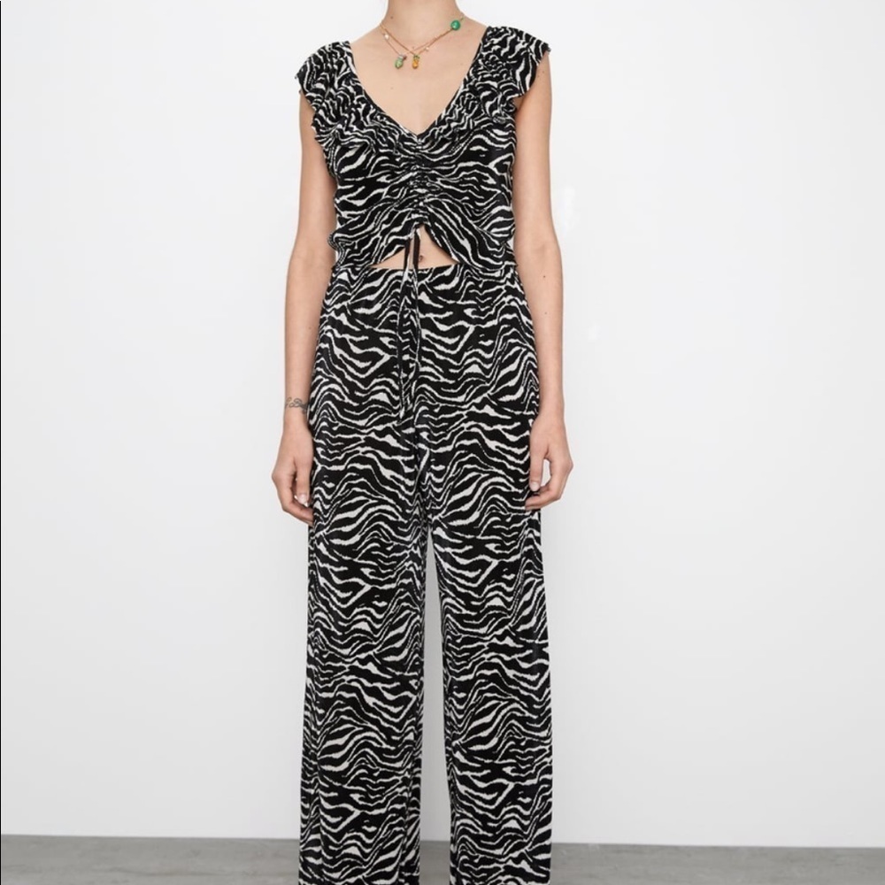 ZARA BNWT Pleated Ruffled Top + Matching Pants 2pc Coord Set